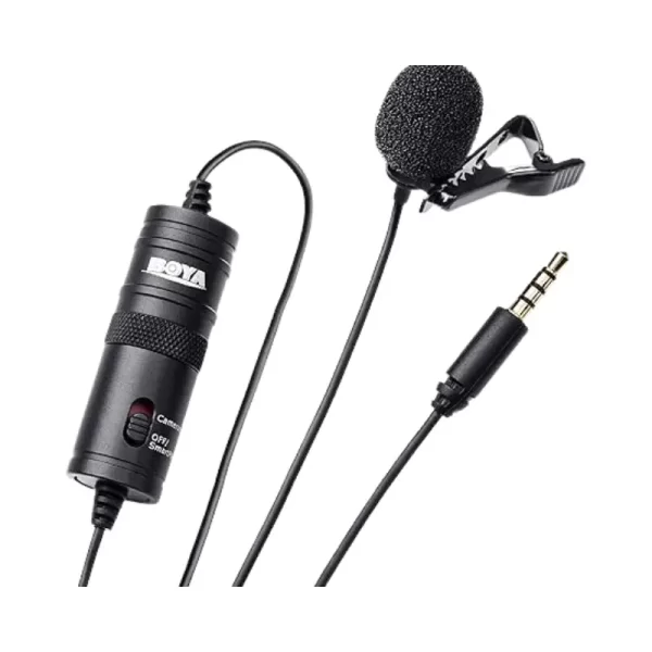 Gamma Boya Mic with extended cable and 3.5mm jack and adapter.