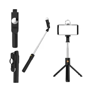 Gamma K10S-L Vlogging Tool extended to its maximum height with a smartphone mounted.